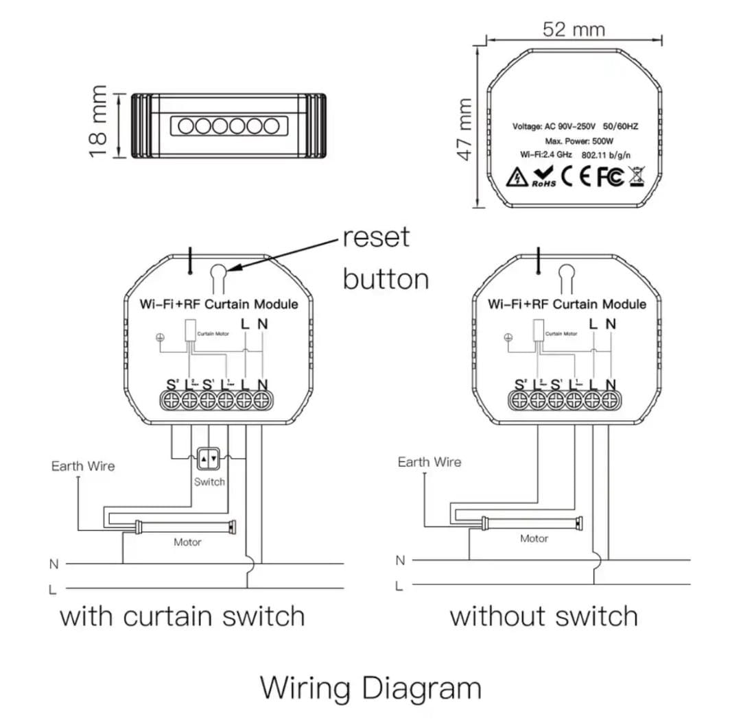 MOES WiFi DIY RF433 Smart Curtain Switch Module