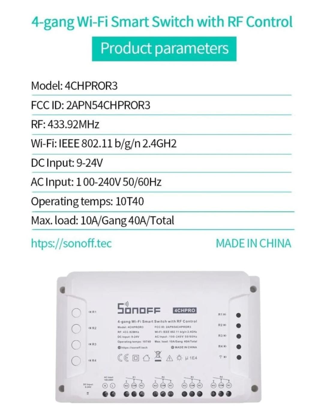 SONOFF 4CHR3/4CH Pro R3 4-Way Smart Switch RF