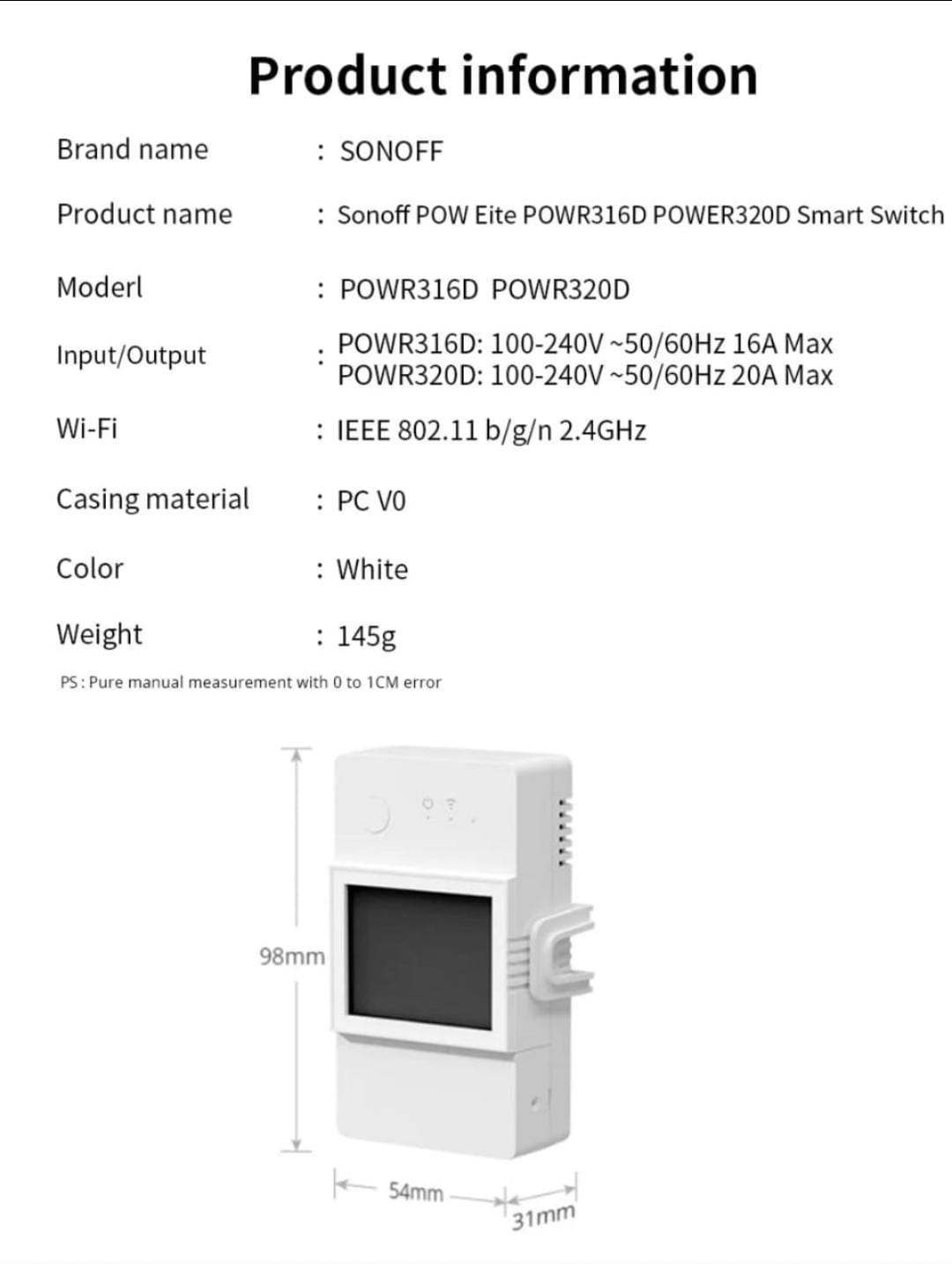 SONOFF POW Eilte 16A/20A Power Meter Smart Switch