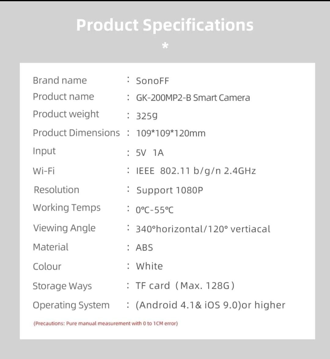 SONOFF GK-200MP2-B Mini Wireless Wifi Camera IP