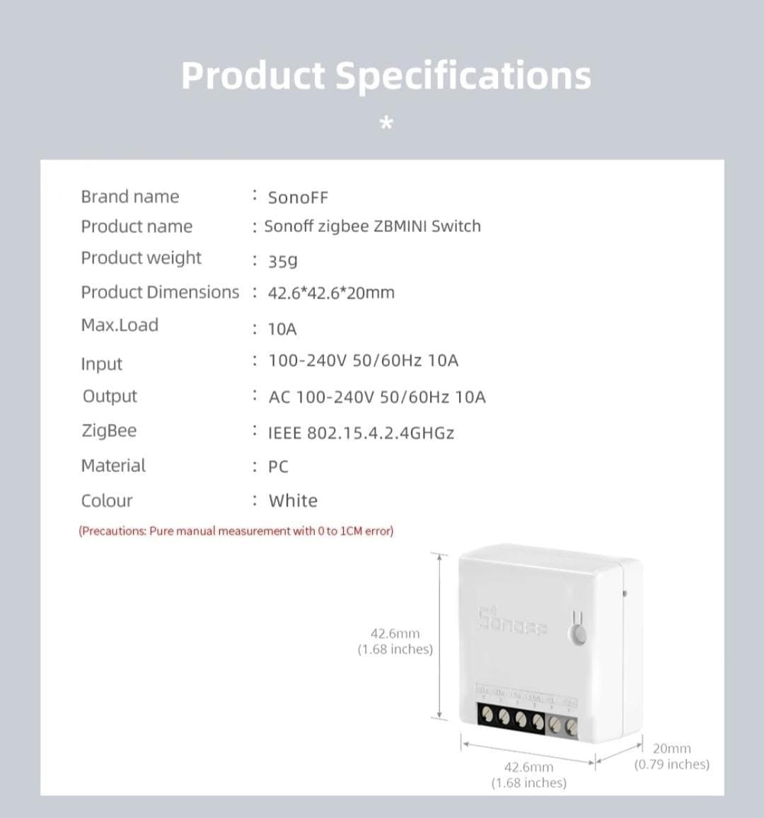 وحدة مفتاح الإضاءة الذكية ثنائية الاتجاه SONOFF ZB MINI Zigbee