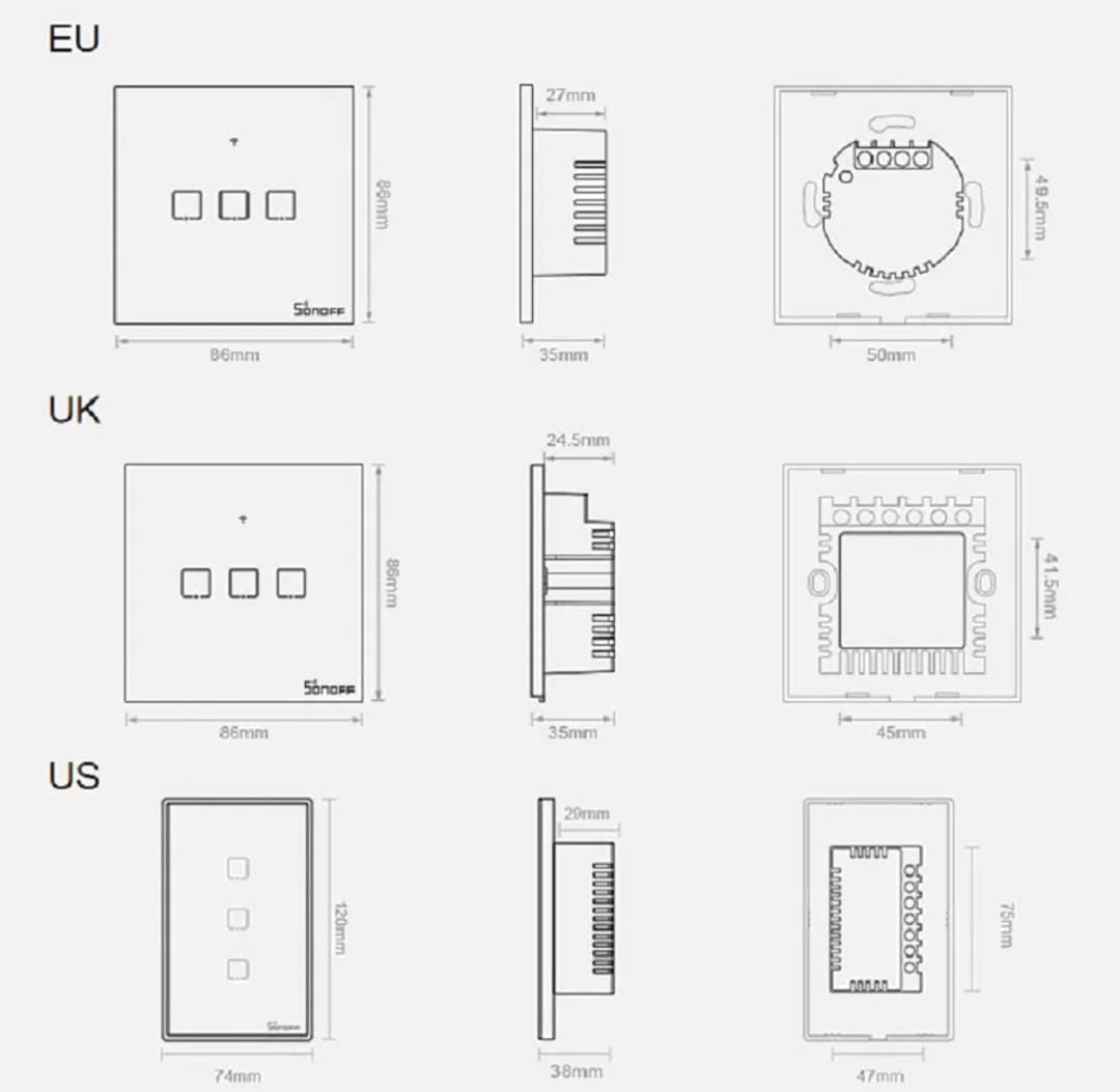 SONOFF T0 EU/UK/US 1/2/3 Gang Wall Light Switch