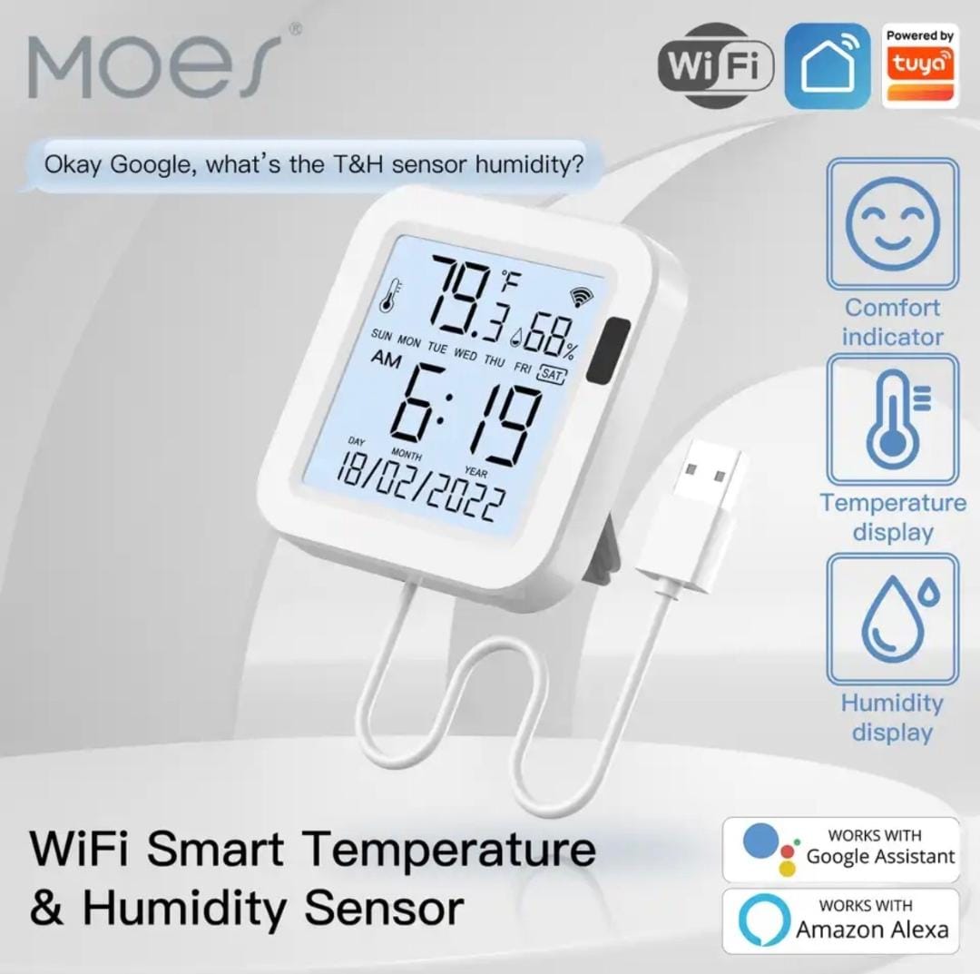 MOES WiFi Temperature & Humidity Sensor LCD Screen Infrared Sensing Backlight