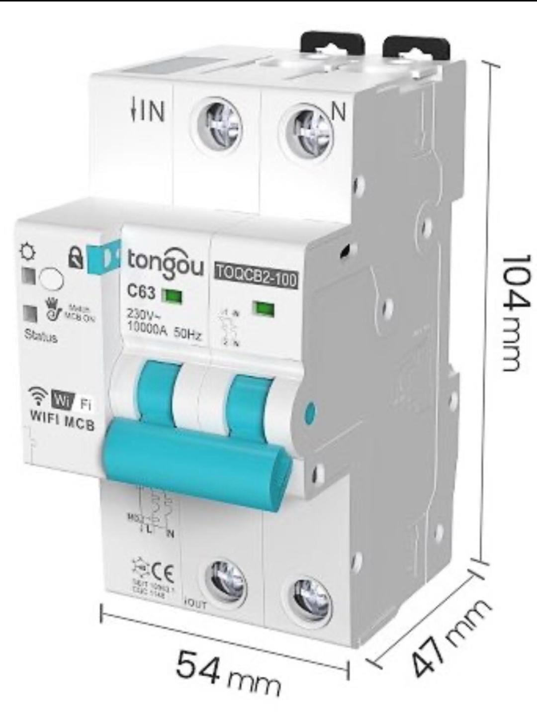قاطع كهربائي Tongou 2P 63A مع مراقبة الطاقة مدعوم من Tuya