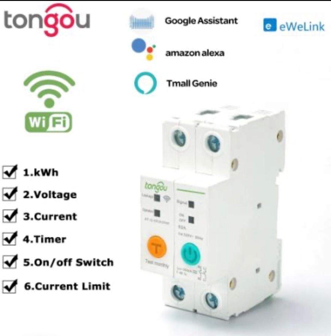 Tongou 2P 63A مع مراقبة الطاقة + التحكم عن بعد في تسرب الأرض من خلال تطبيق Ewelink