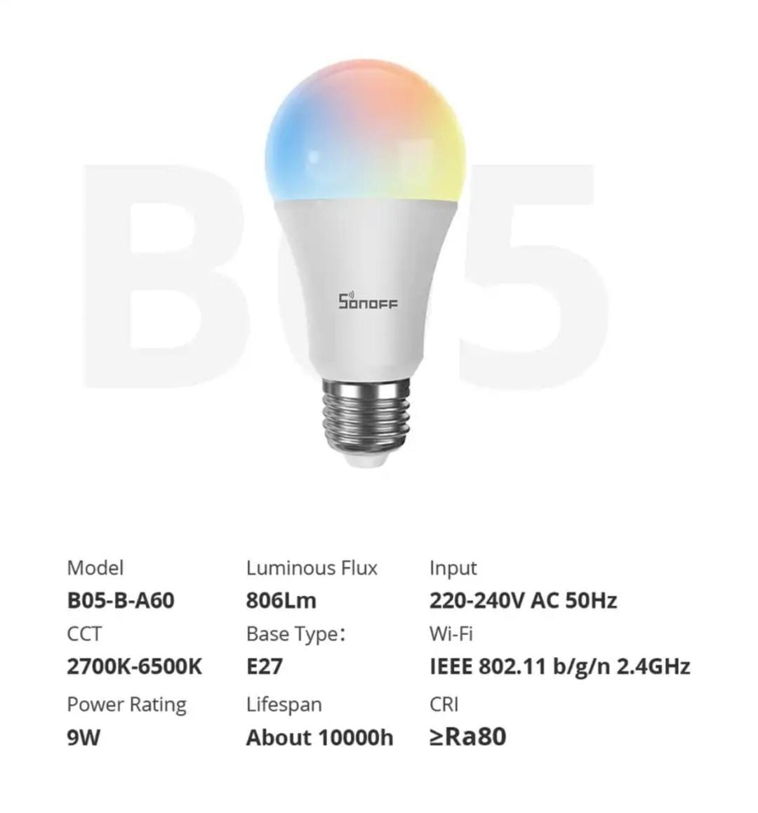 مصباح SONOFF B05-B-A60 الذكي بتقنية واي فاي RGB E27 قابل للتعتيم