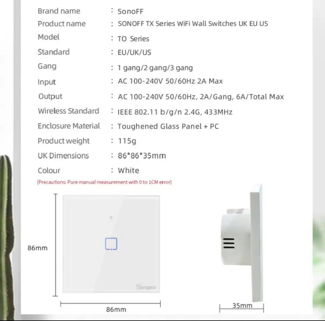 SONOFF T0 EU/UK/US 1/2/3 Gang Wall Light Switch
