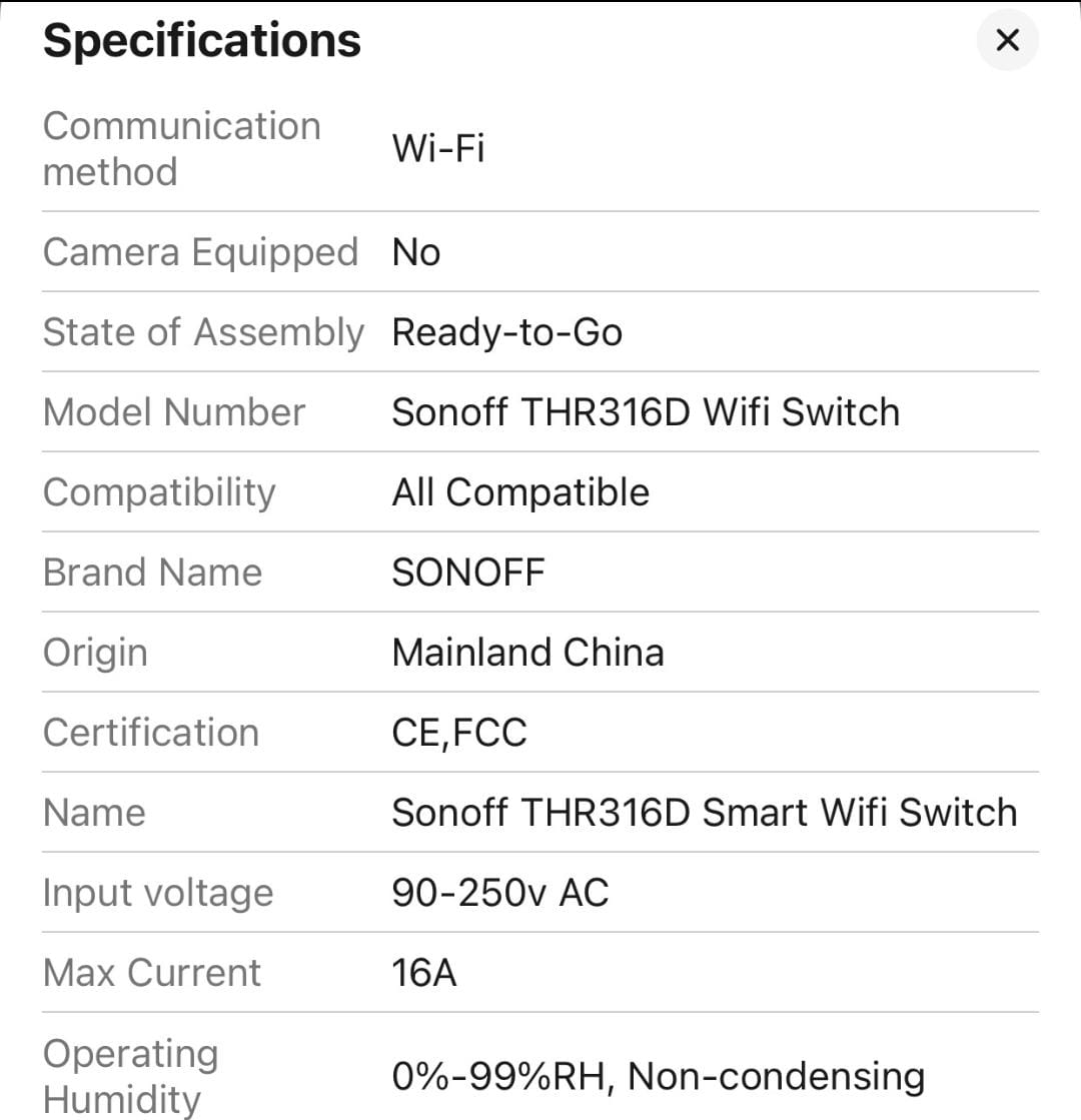مفتاح SONOFF THR316D Elite Wi-Fi الذكي 16A